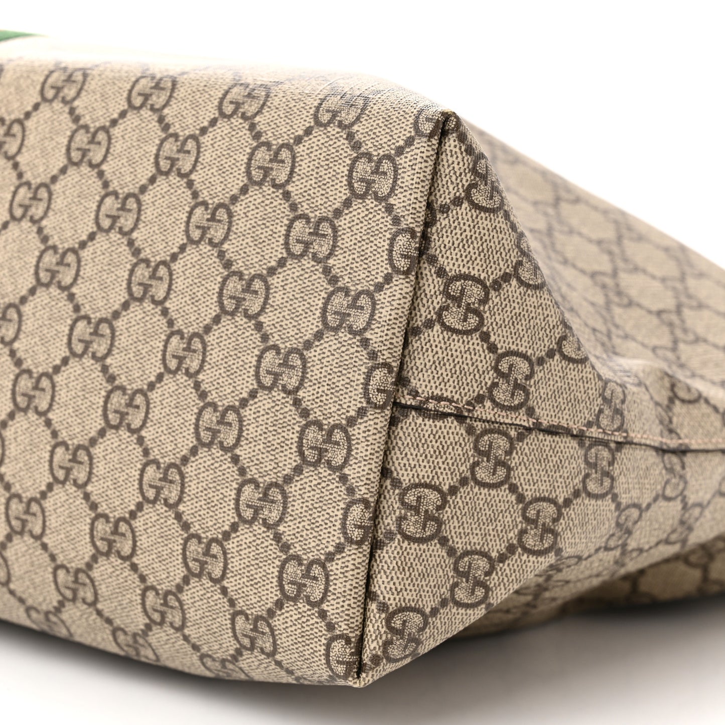 GG Supreme Monogram Textured Calfskin Web Medium Ophidia Shopping Tote Beige Ebony New Acero