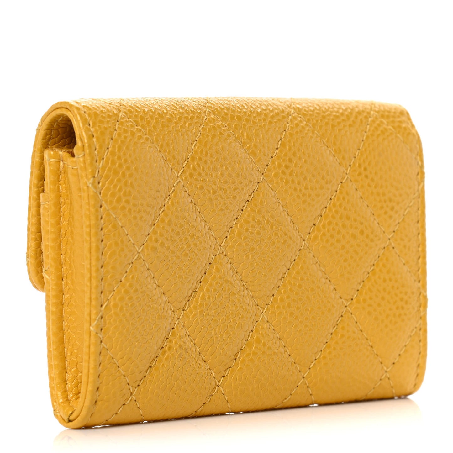 Caviar Quilted Flap Card Holder Yellow