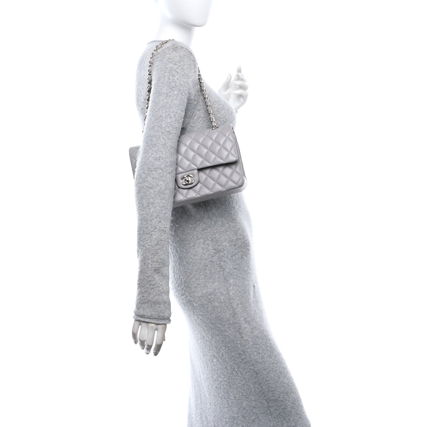 Chanel Lambskin Quilted Medium Double Flap Grey 2 of 12