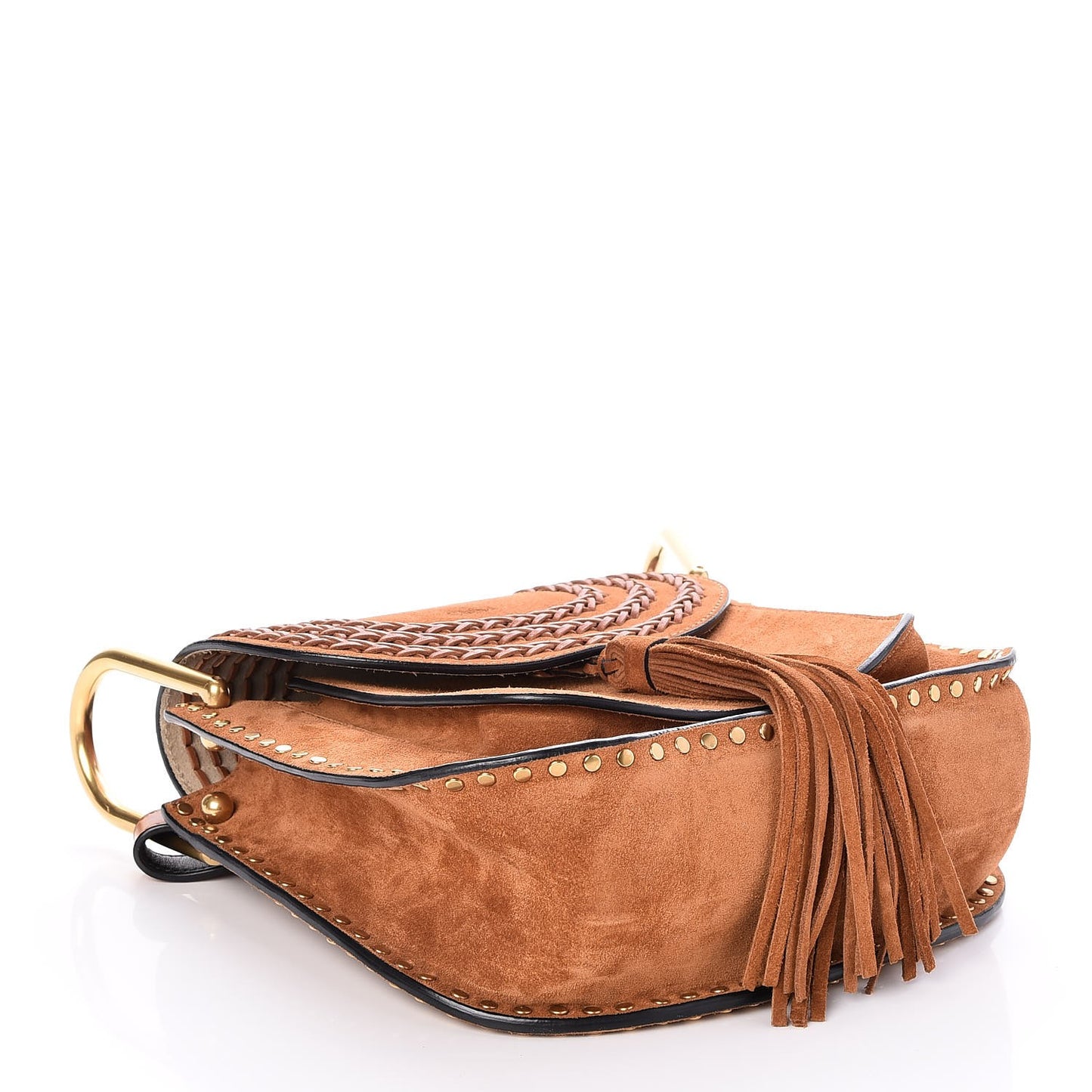 Suede Calfskin Braided Small Hudson Shoulder Bag Caramel