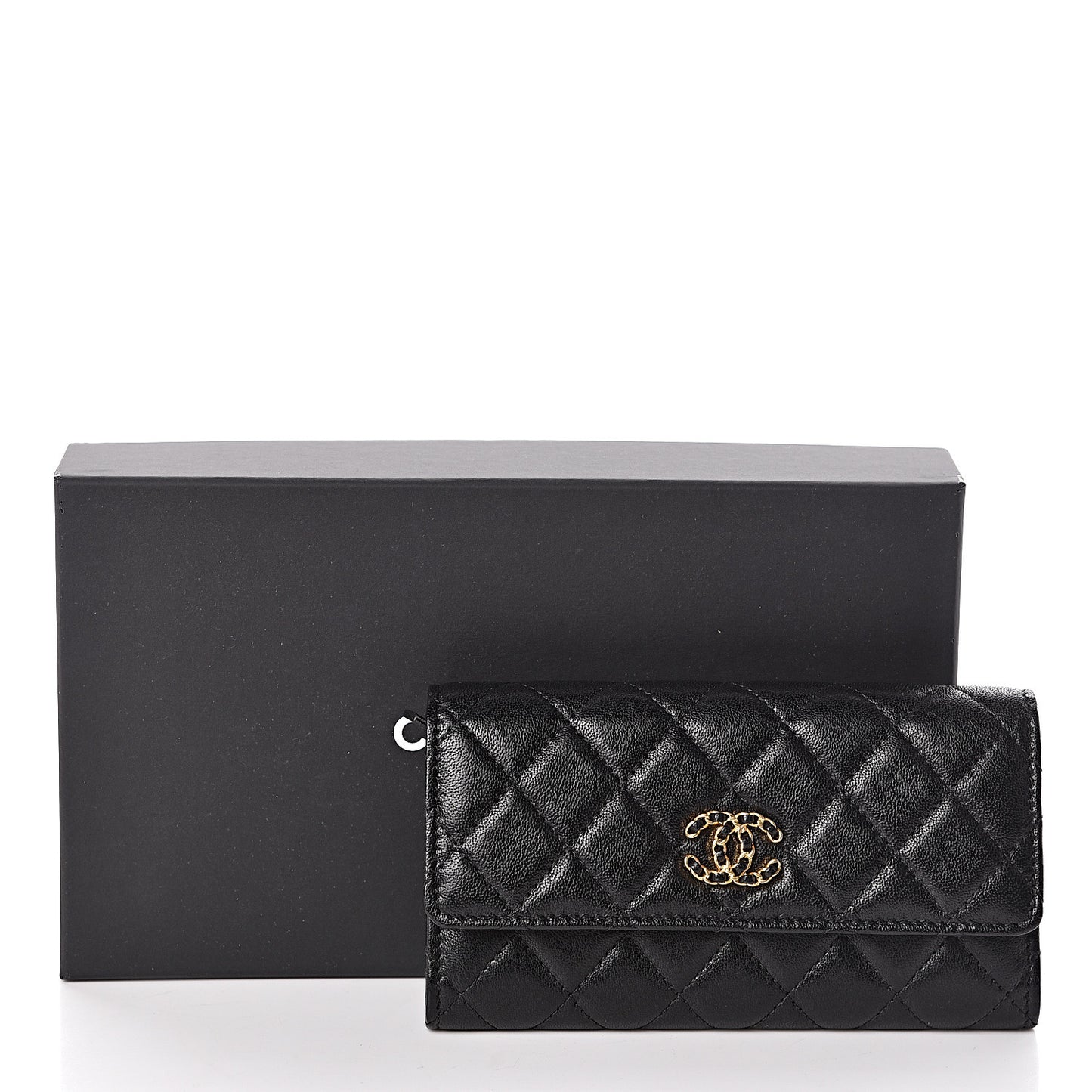 Lambskin Quilted Medium Chanel 19 Flap Wallet Black