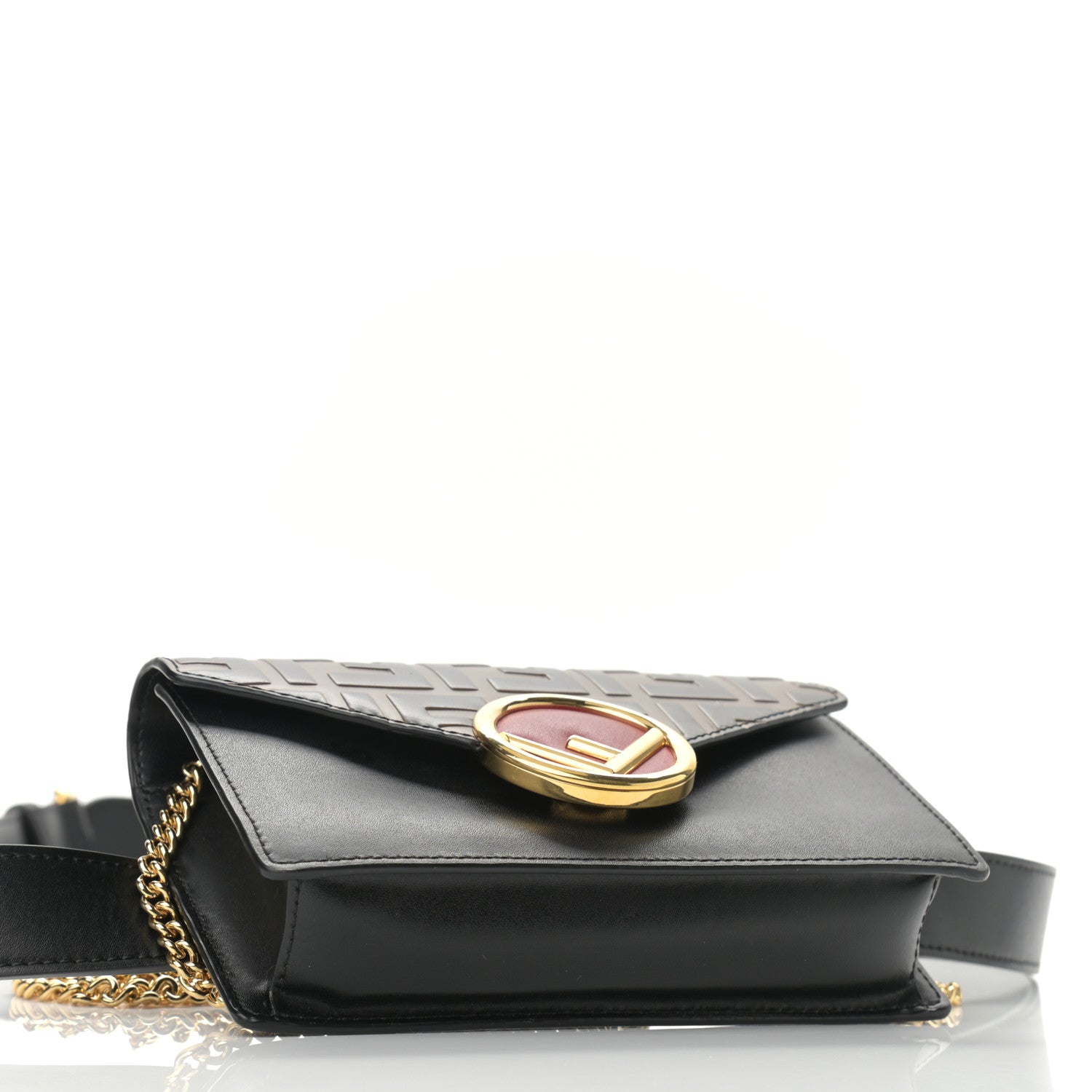 Fendi Vitello Liberty F is Fendi Bi-Color FF 1974 Embossed Envelope Belt Bag Maya Black 4 of 10