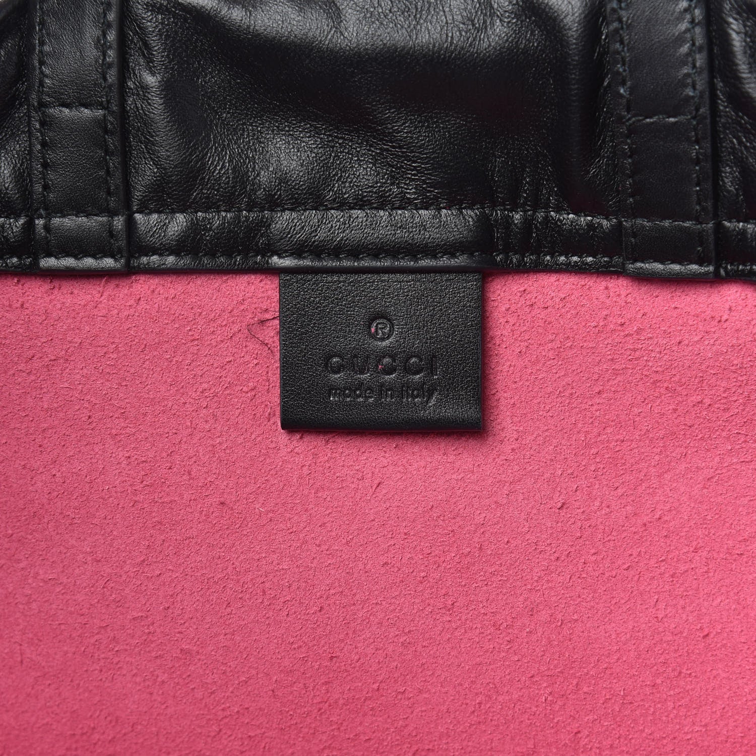 Gucci Grained Calfskin Logo Drawstring Backpack Box Pink Green Black 5 of 9