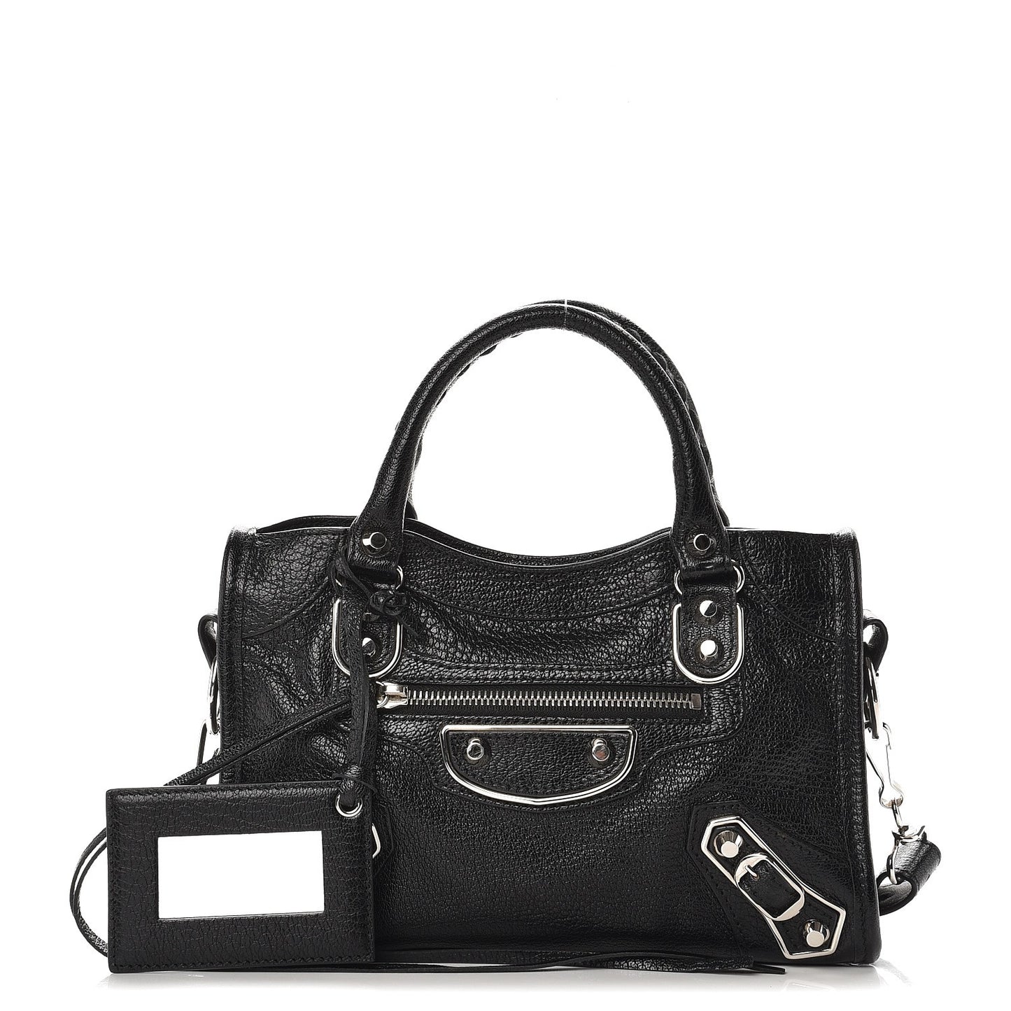 Chevre Silver Metallic Edge Hardware Mini City Black