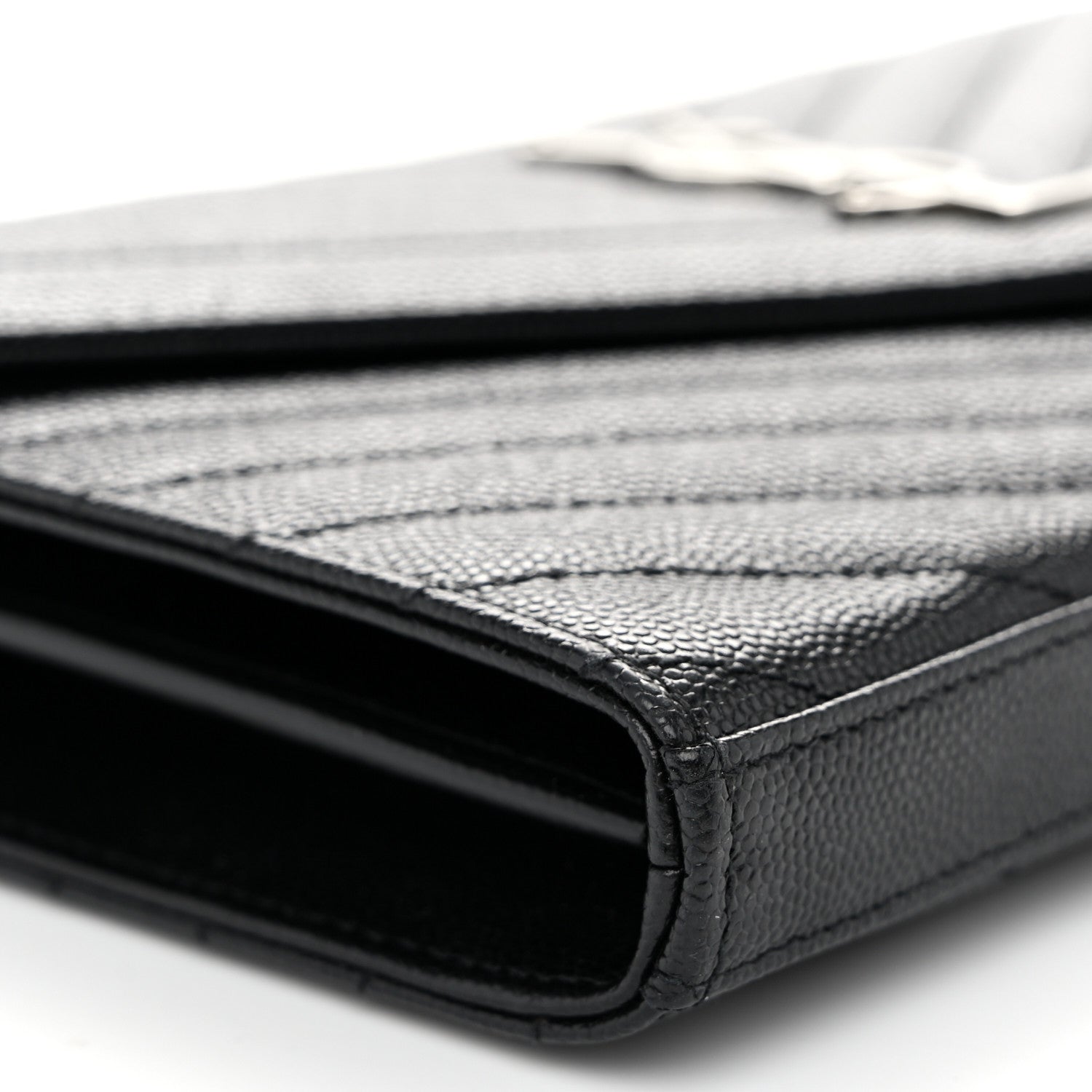 Saint Laurent Grain De Poudre Matelasse Chevron Monogram Chain Wallet Black 8 of 9