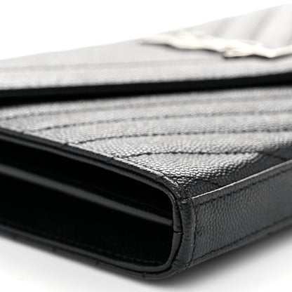 Saint Laurent Grain De Poudre Matelasse Chevron Monogram Chain Wallet Black 8 of 9