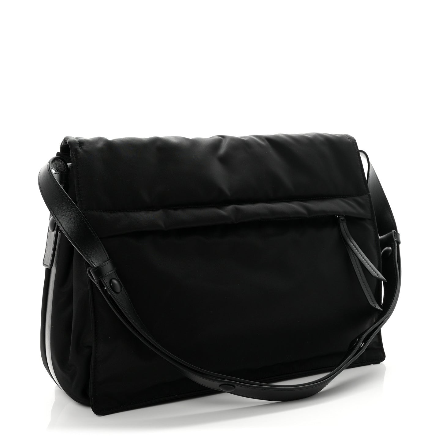 Re-Nylon Vitello Padded Large Traveler Flap Shoulder Bag Black