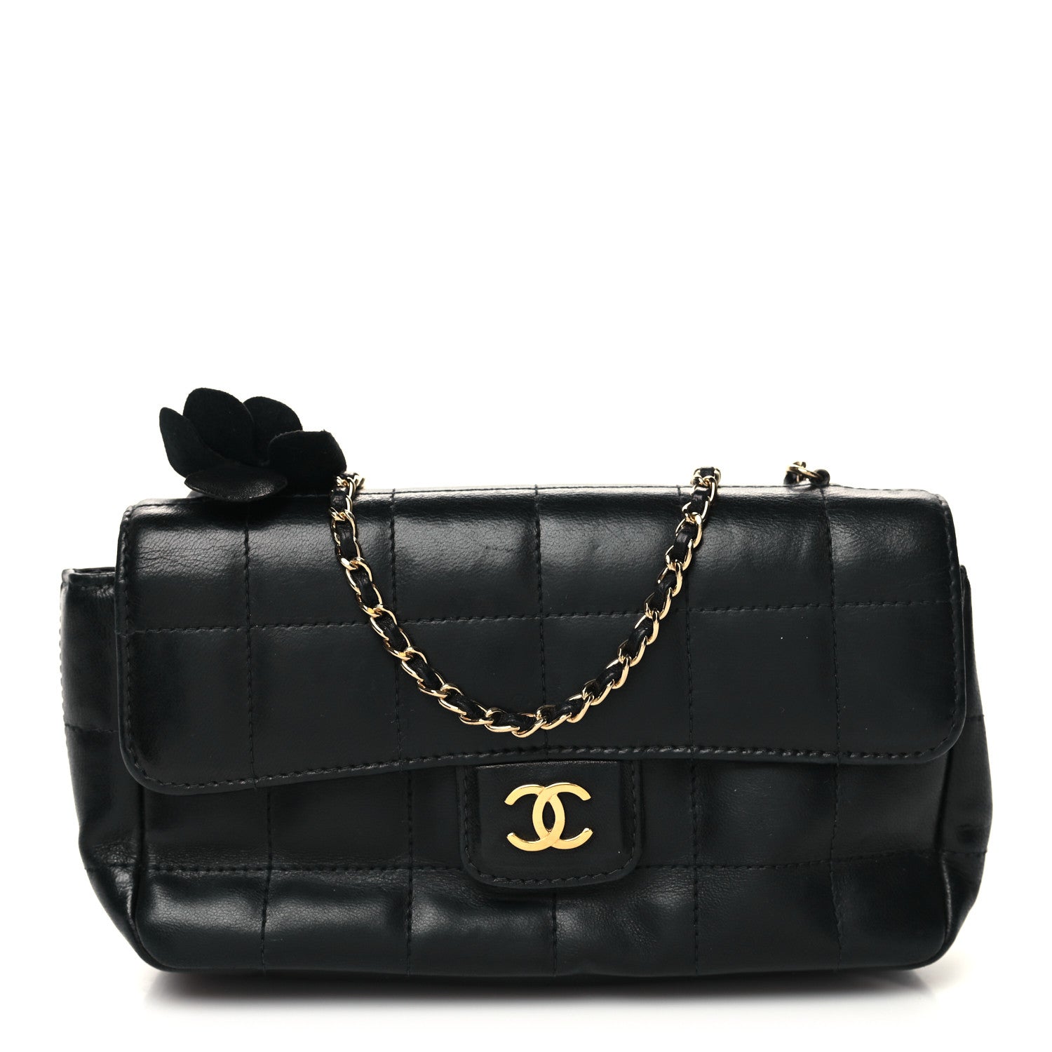 Chanel Lambskin Quilted Mini Chocolate Bar Camellia Flap Black 1 of 10