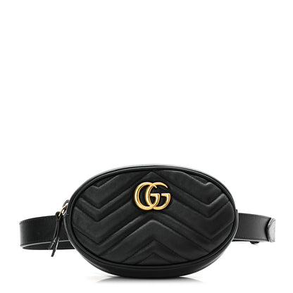 Gucci Calfskin Matelasse GG Marmont Belt Bag 85 34 Black 1 of 11