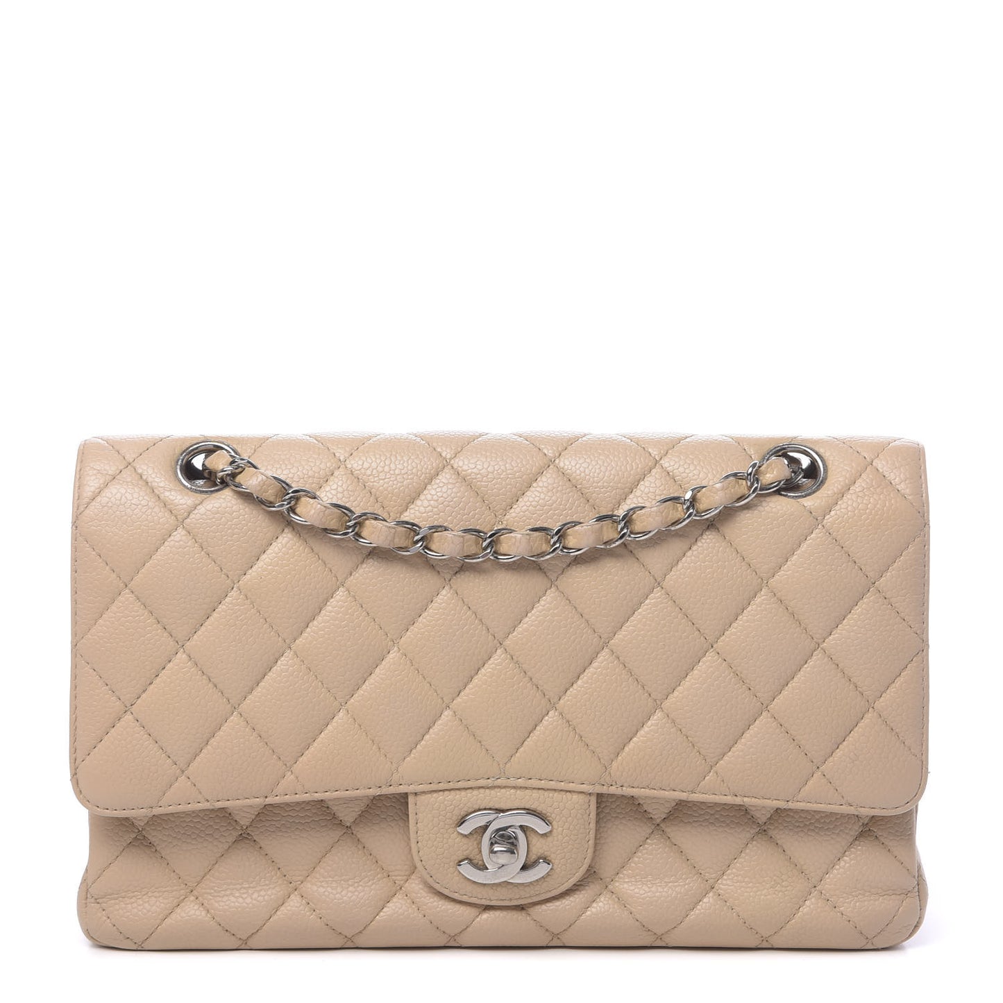 Caviar Quilted Medium Double Flap Beige Clair