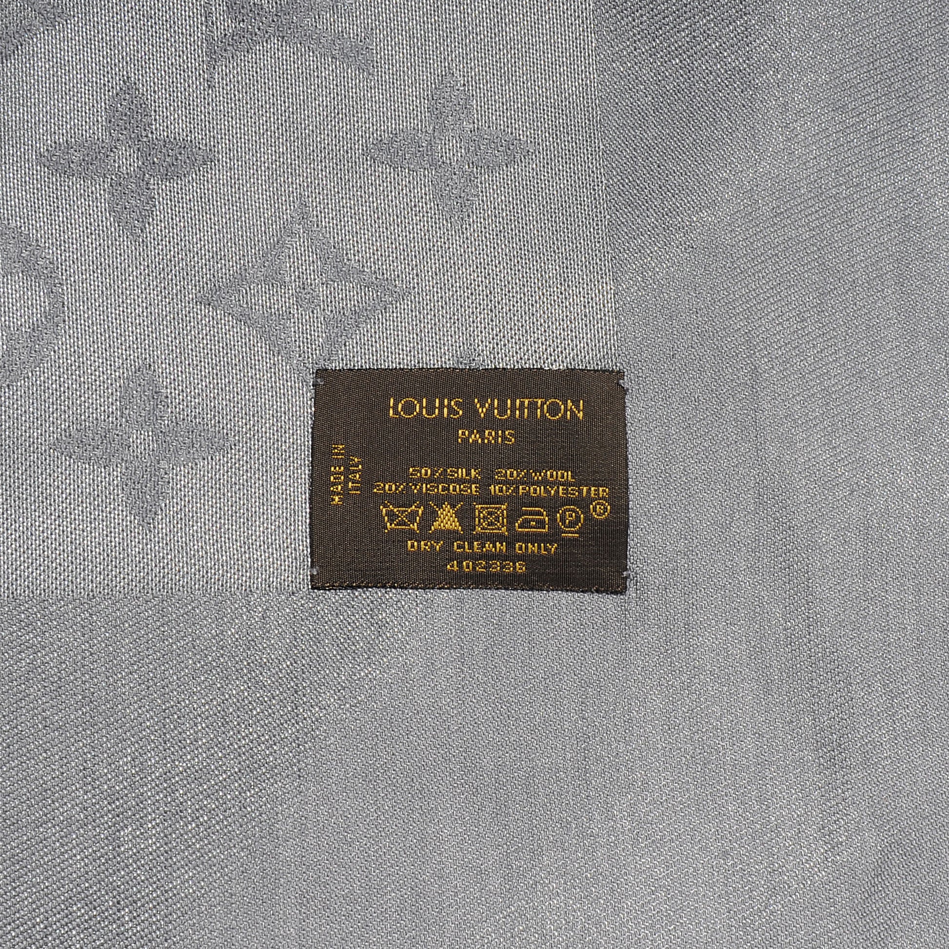 Louis Vuitton Silk Lurex Wool Monogram Shine Shawl Pearl Grey 5 of 5