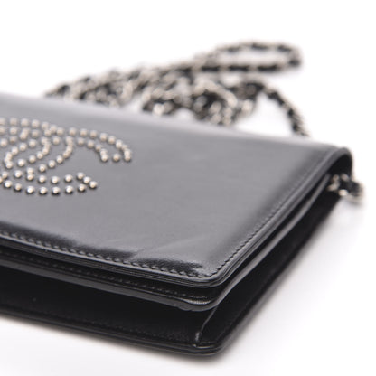 Chanel Lambskin Studded CC Wallet On Chain WOC Black 10 of 12