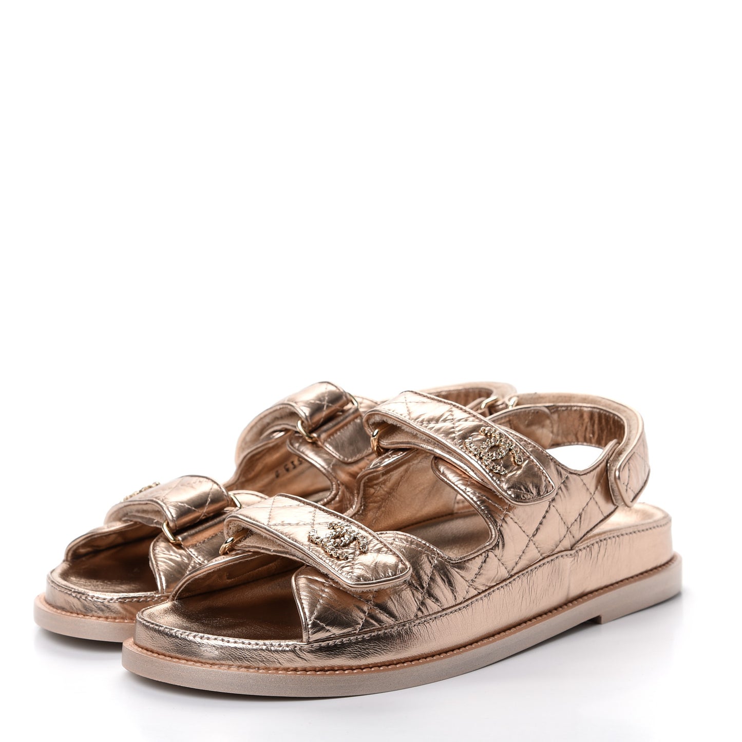 Iridescent Lambskin Quilted Velcro Dad Sandals 39 Light Bronze