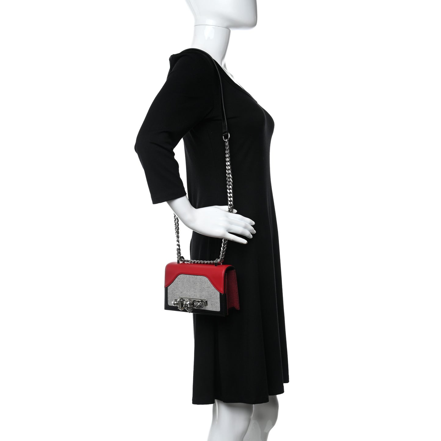 Soft Calfskin Woven Jeweled Knuckle Satchel Red Black