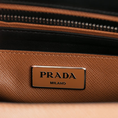 Prada Saffiano Embroidered Pattina Sound Twin Pocket Satchel Caramel 6 of 8