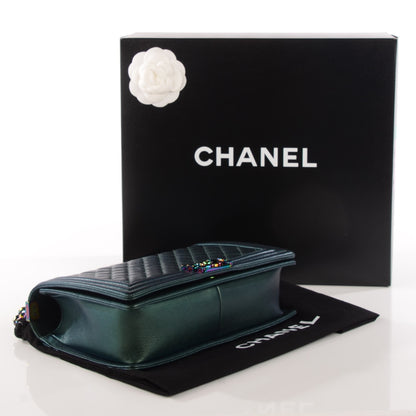 Chanel Iridescent Goatskin Quilted New Medium Boy Flap Green 4 of 9
