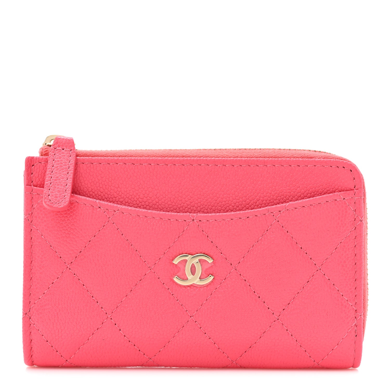 Chanel Caviar Quilted CC Zip Around Card Holder Pink 1 of 9