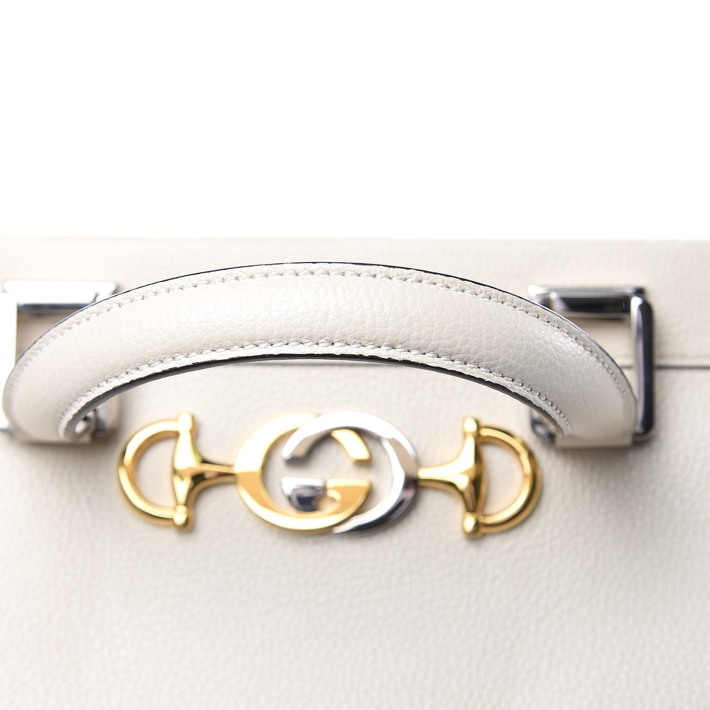 Grainy Calfskin Medium Zumi Top Handle Bag Mystic White