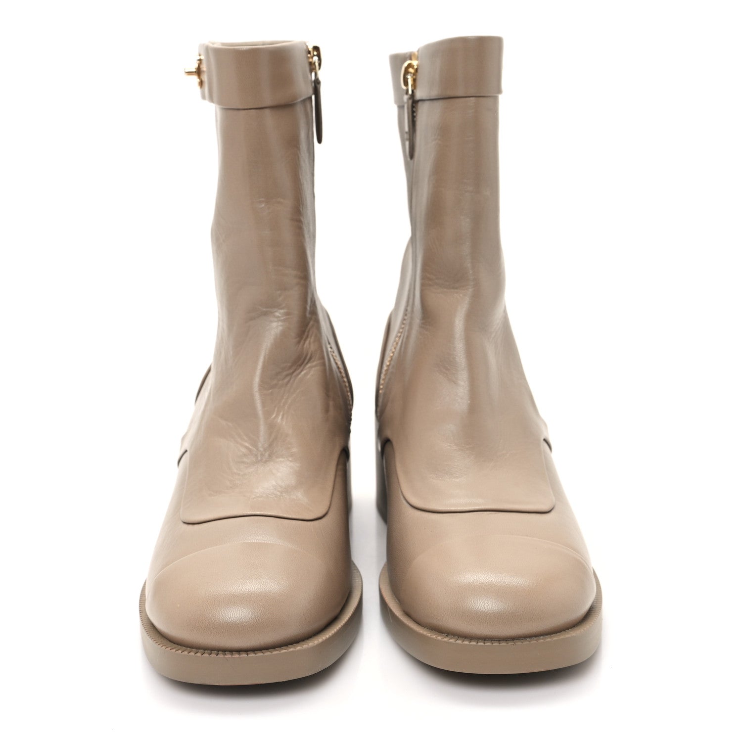 Chanel Shiny Goatskin Cap Toe Short Boots 38.5 Beige 3 of 10