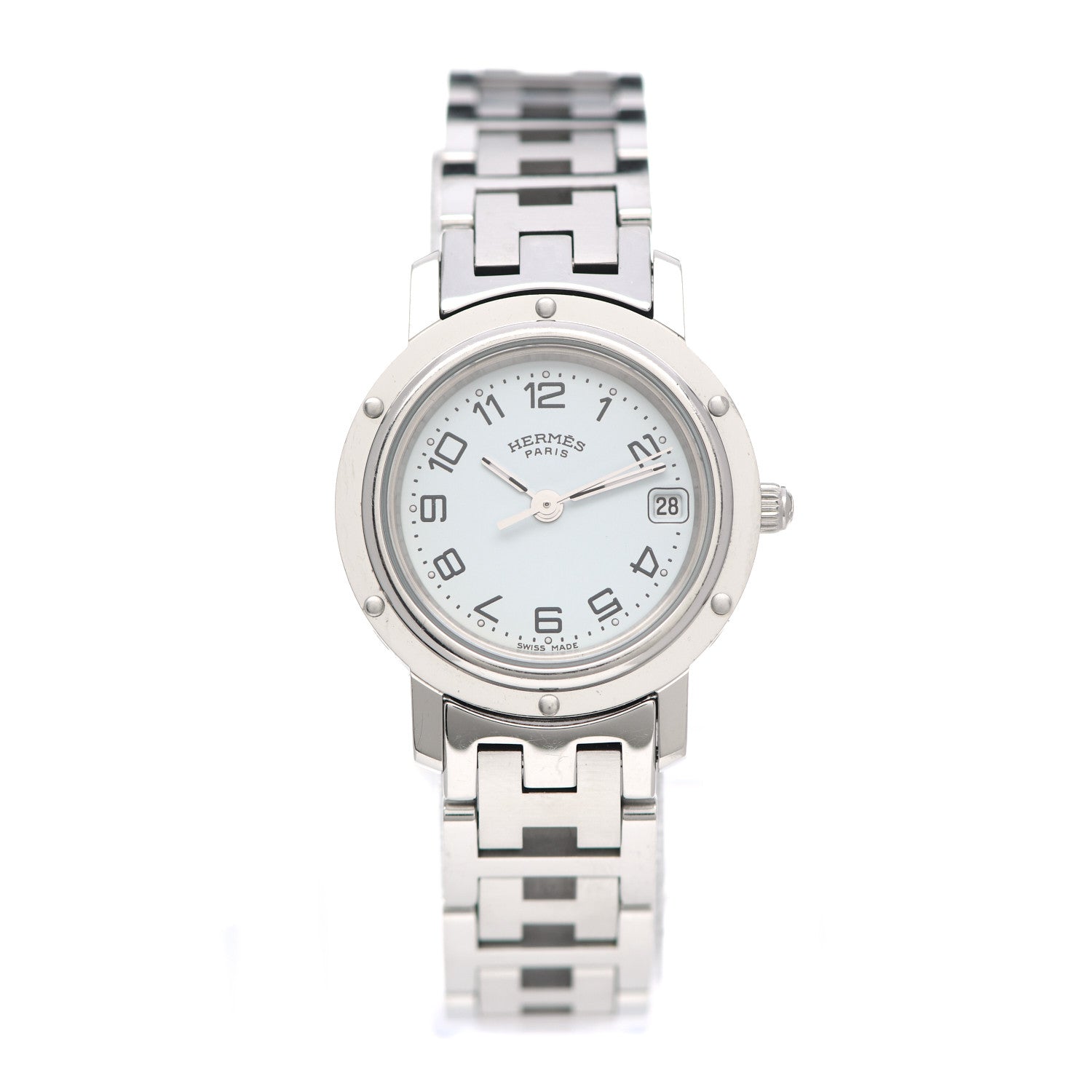 Hermes Stainless Steel 24mm Clipper Quartz Watch White 1 of 4