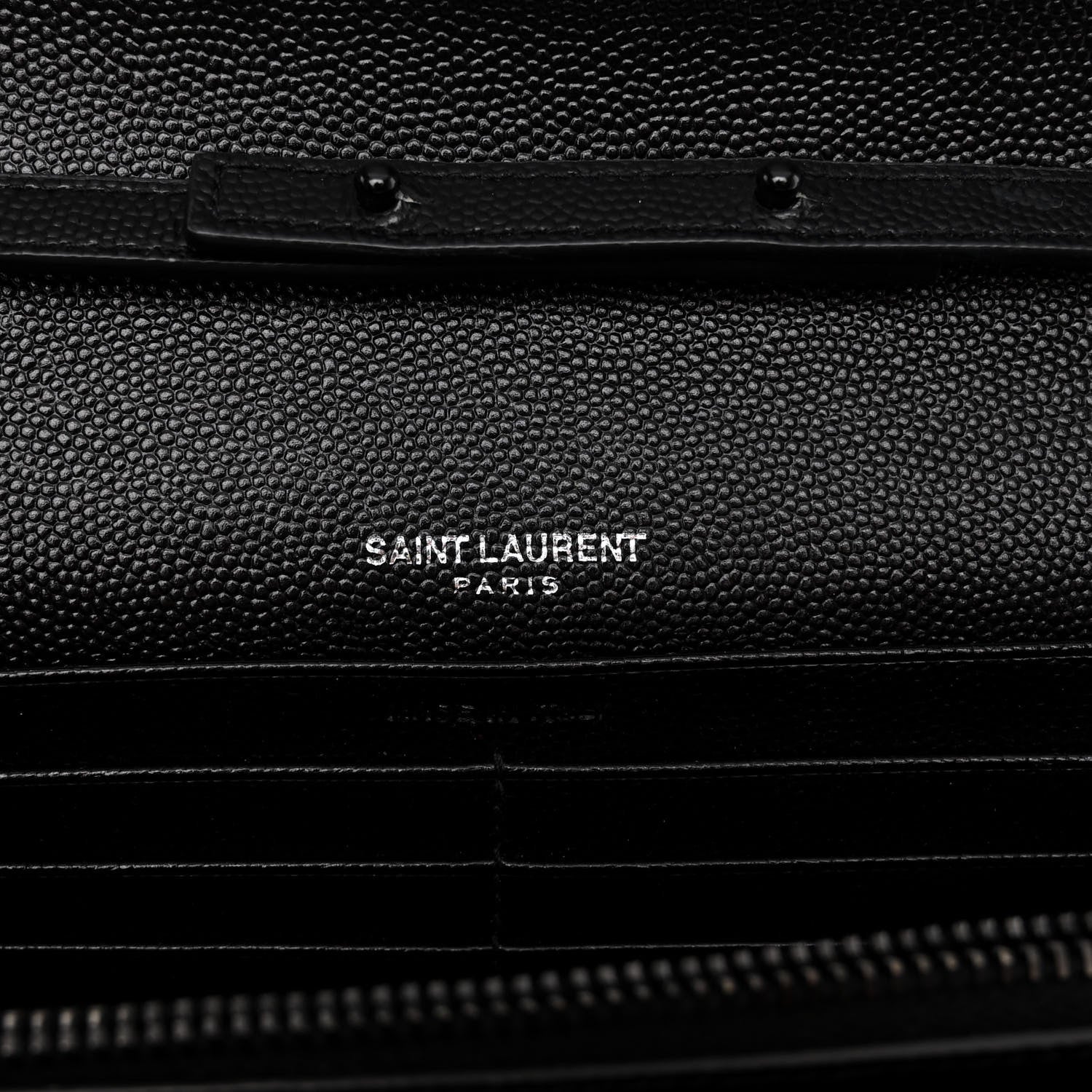 Saint Laurent Grain De Poudre Matelasse Chevron Monogram Monochrome Chain Wallet Black 6 of 9