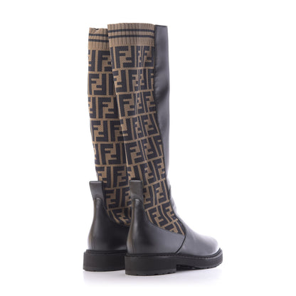Fendi Nappa Microfiber Fabric FF Rockoko Tall Boots 37 Black Tobacco 4 of 8