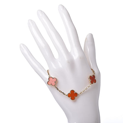 Van Cleef & Arpels 18K Yellow Gold Carnelian 5 Motifs Vintage Alhambra Bracelet 2 of 5