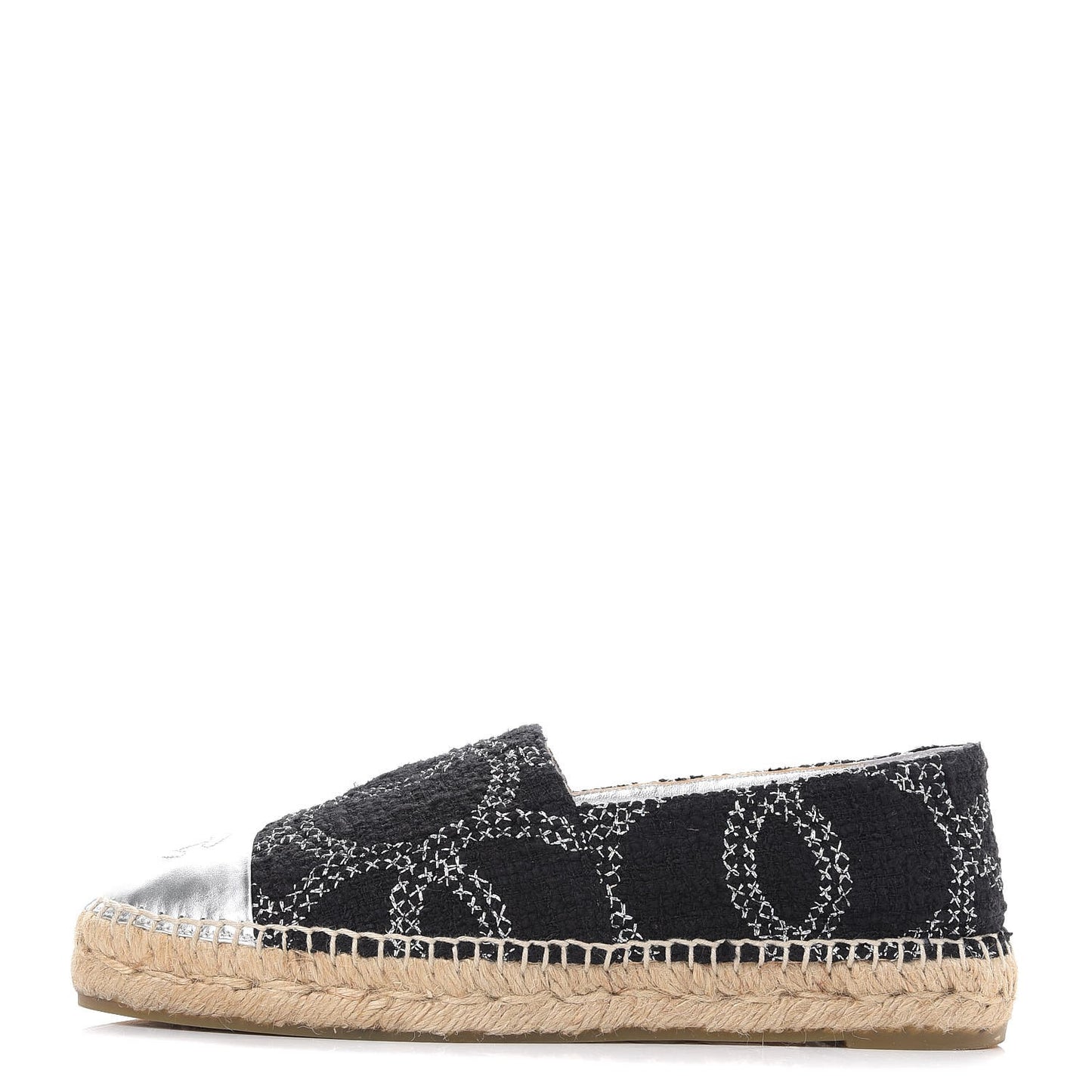 Tweed Lambskin CC Espadrilles 39 Black Silver