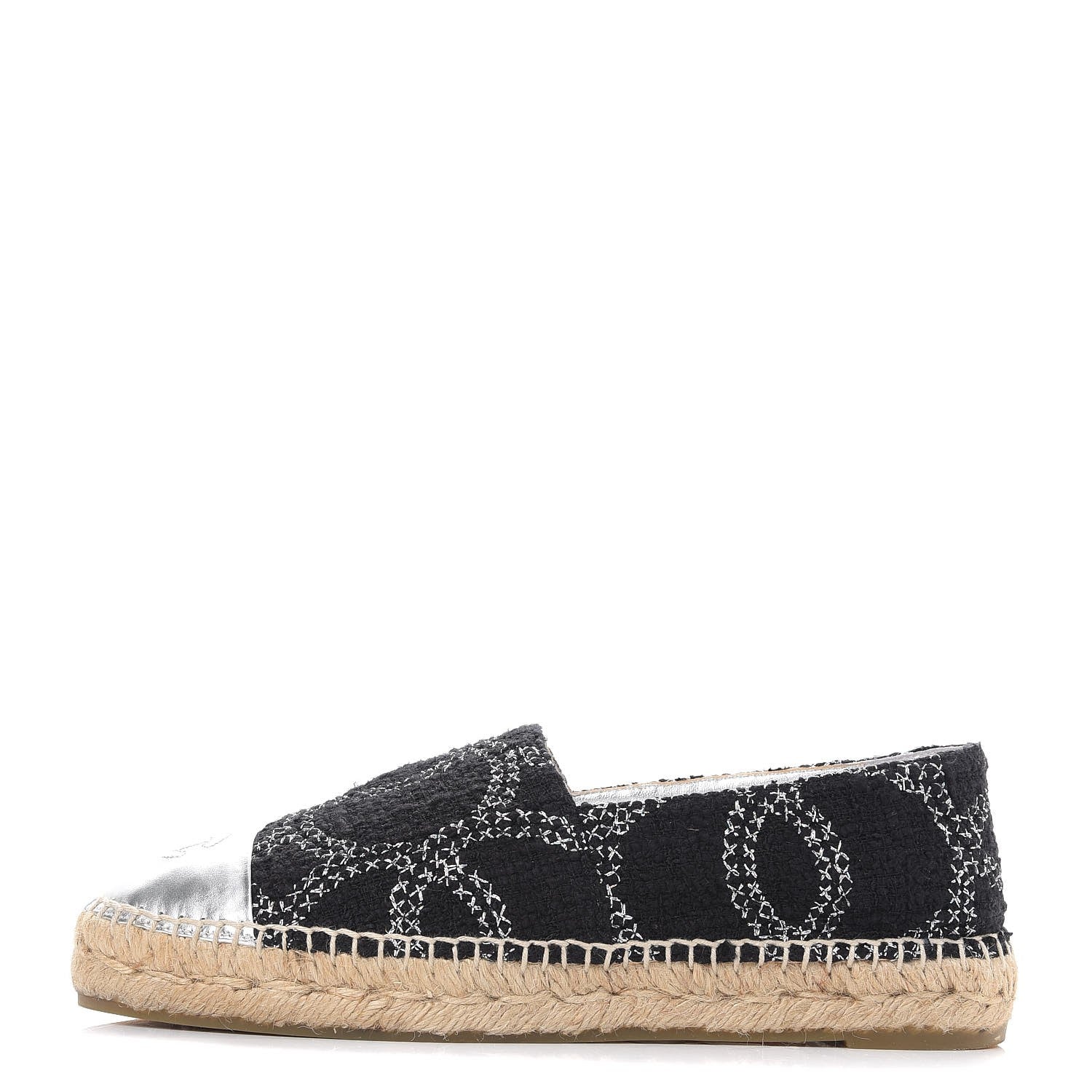 Chanel Tweed Lambskin CC Espadrilles 39 Black Silver 1 of 11