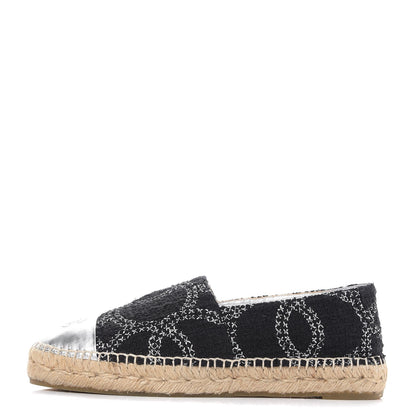 Chanel Tweed Lambskin CC Espadrilles 39 Black Silver 1 of 11