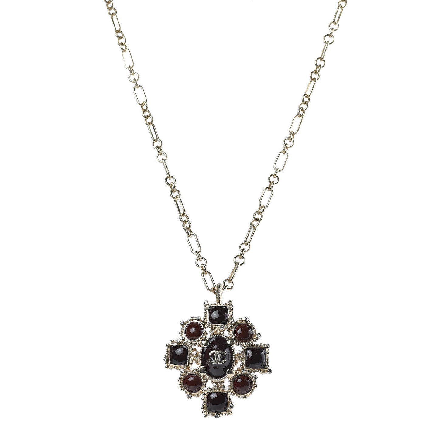 Gripoix Poured Glass CC Necklace Gold