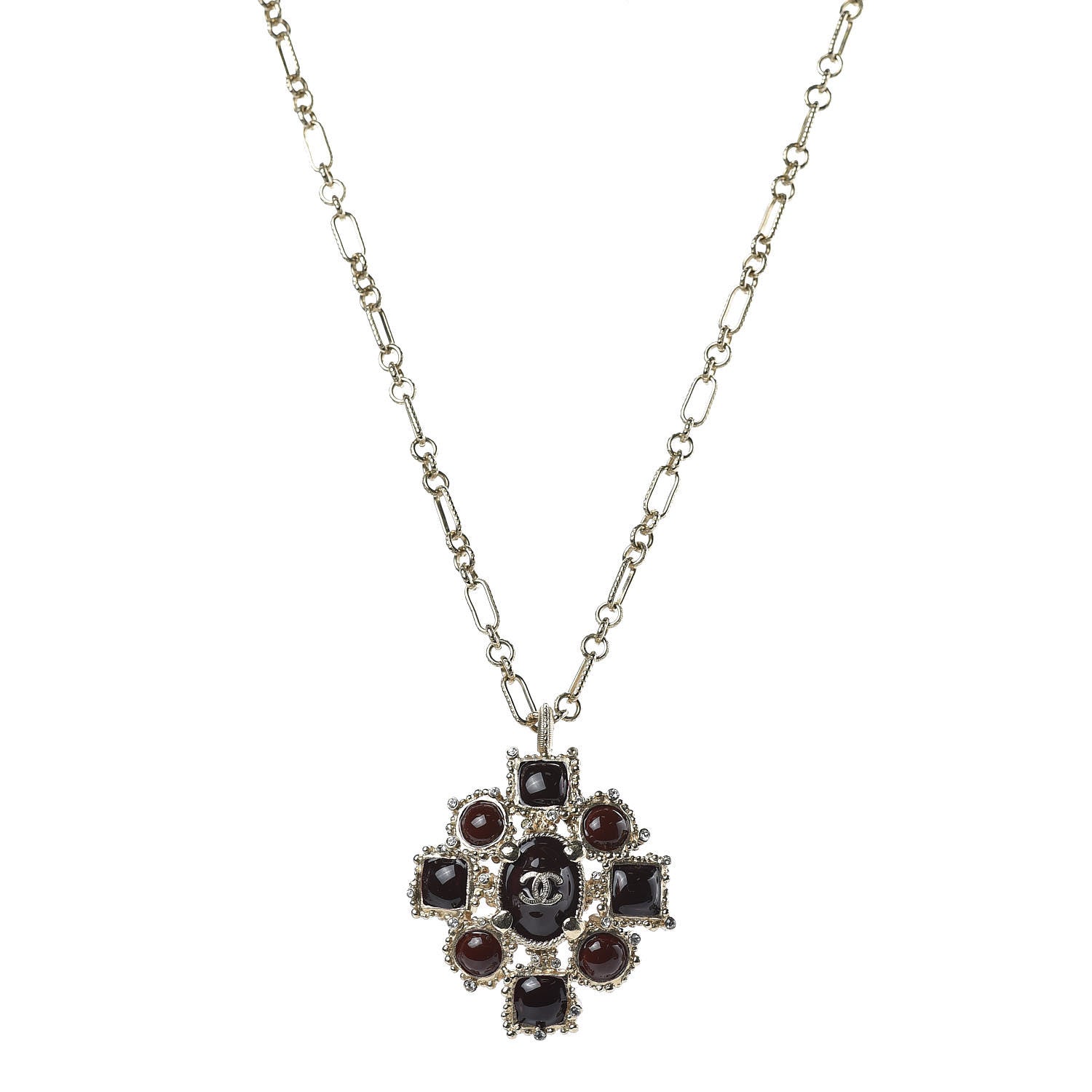 Chanel Gripoix Poured Glass CC Necklace Gold 1 of 5