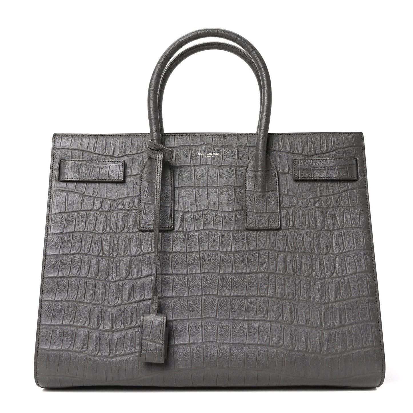 Calfskin Crocodile Embossed Large Sac De Jour Carryall Grey