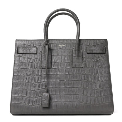 Saint Laurent Calfskin Crocodile Embossed Large Sac De Jour Carryall Grey 1 of 10