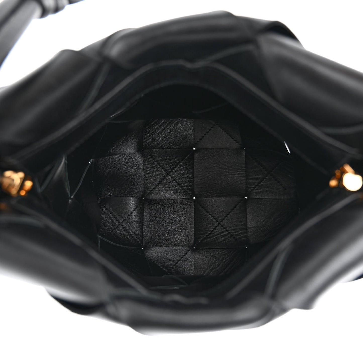 Nappa Maxi Intrecciato Clasp Bucket Bag Black