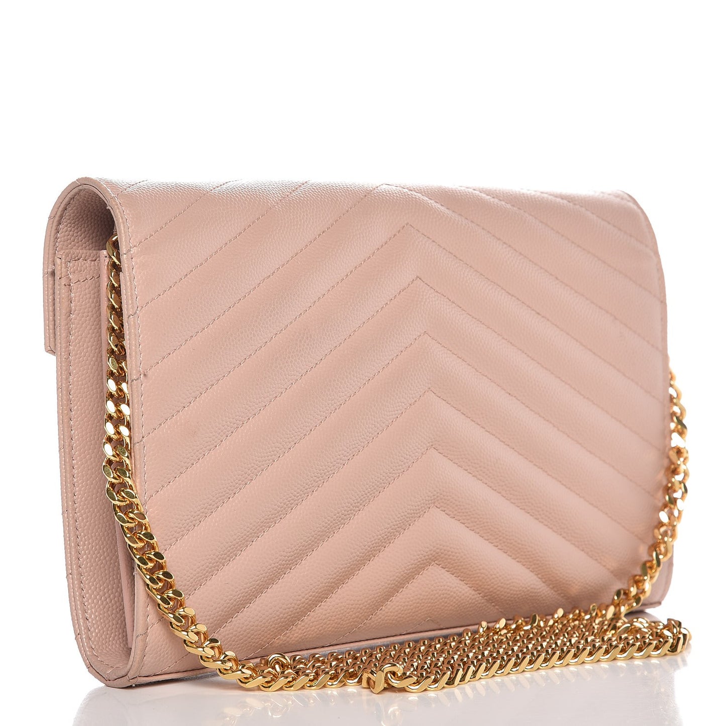 Grain De Poudre Matelasse Chevron Monogram Chain Wallet Pale Blush