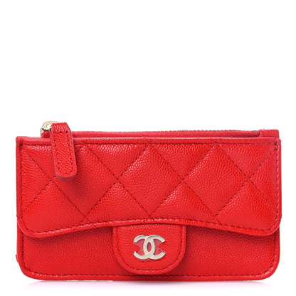 Chanel Caviar Quilted Flap Zip Card Holder Red 1 of 8