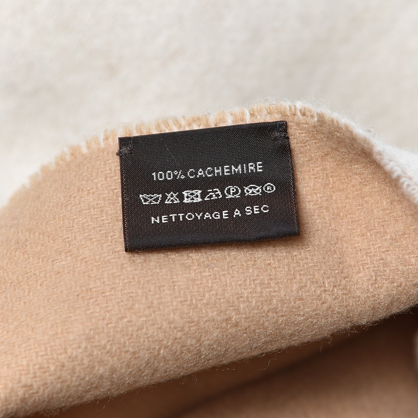 Cashmere Fringe Stole Camel White
