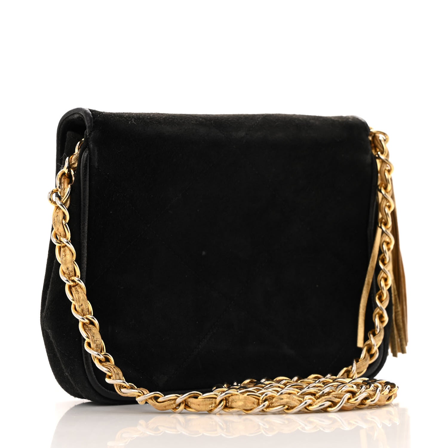 Chanel Suede Quilted CC Tassel Flap Crossbody Black Gold 3 of 15