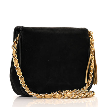 Chanel Suede Quilted CC Tassel Flap Crossbody Black Gold 3 of 15