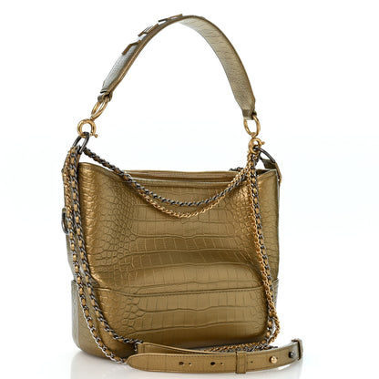 Chanel Metallic Calfskin Crocodile Embossed Medium Gabrielle Cocodile Hobo Gold 3 of 14