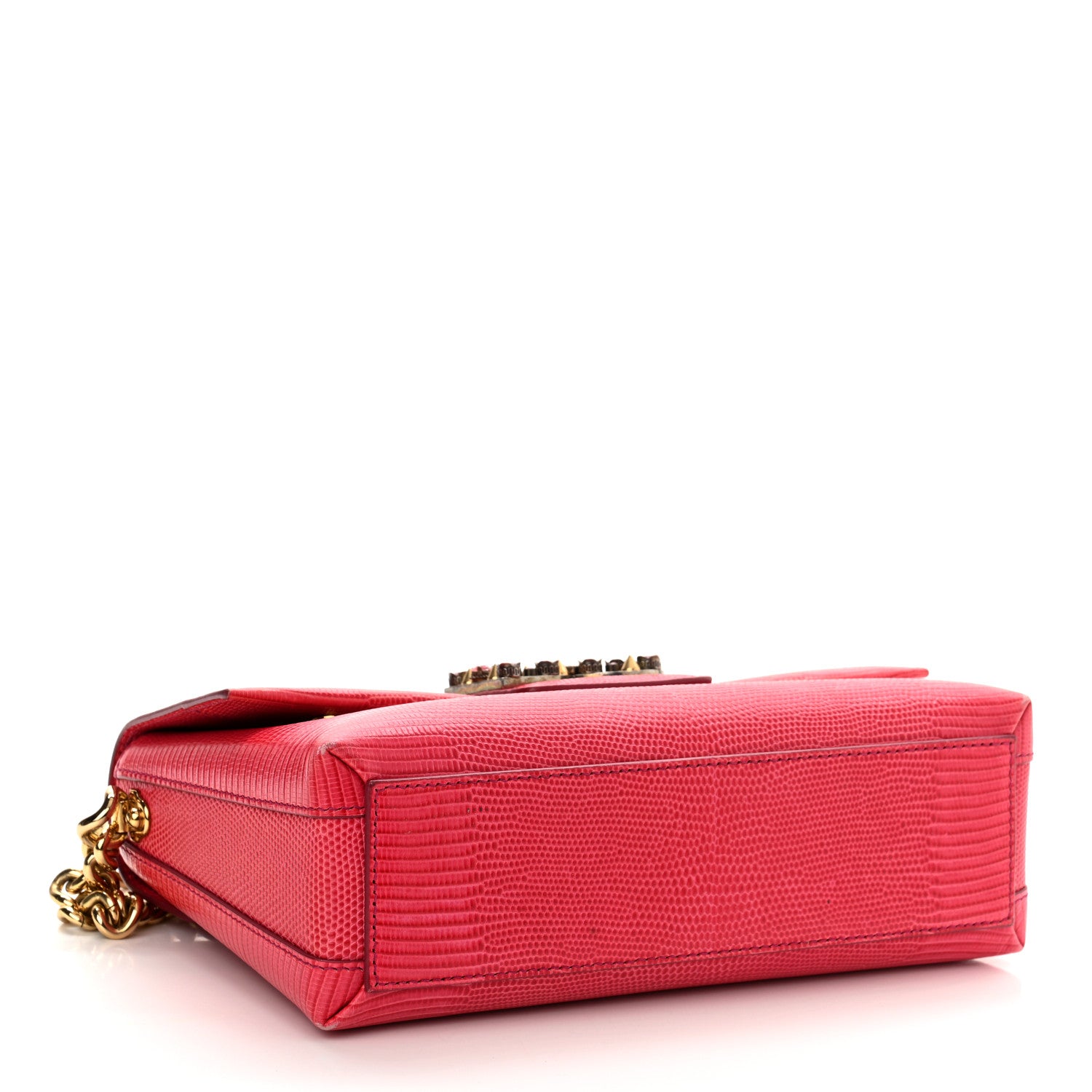 Dolce & Gabbana Stampa Iguana Calfskin Crystal Millennials Chain Shoulder Bag Pink 4 of 9