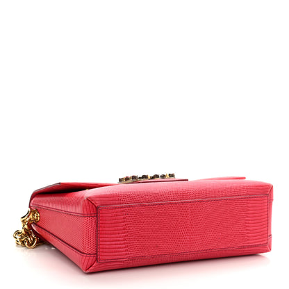 Dolce & Gabbana Stampa Iguana Calfskin Crystal Millennials Chain Shoulder Bag Pink 4 of 9