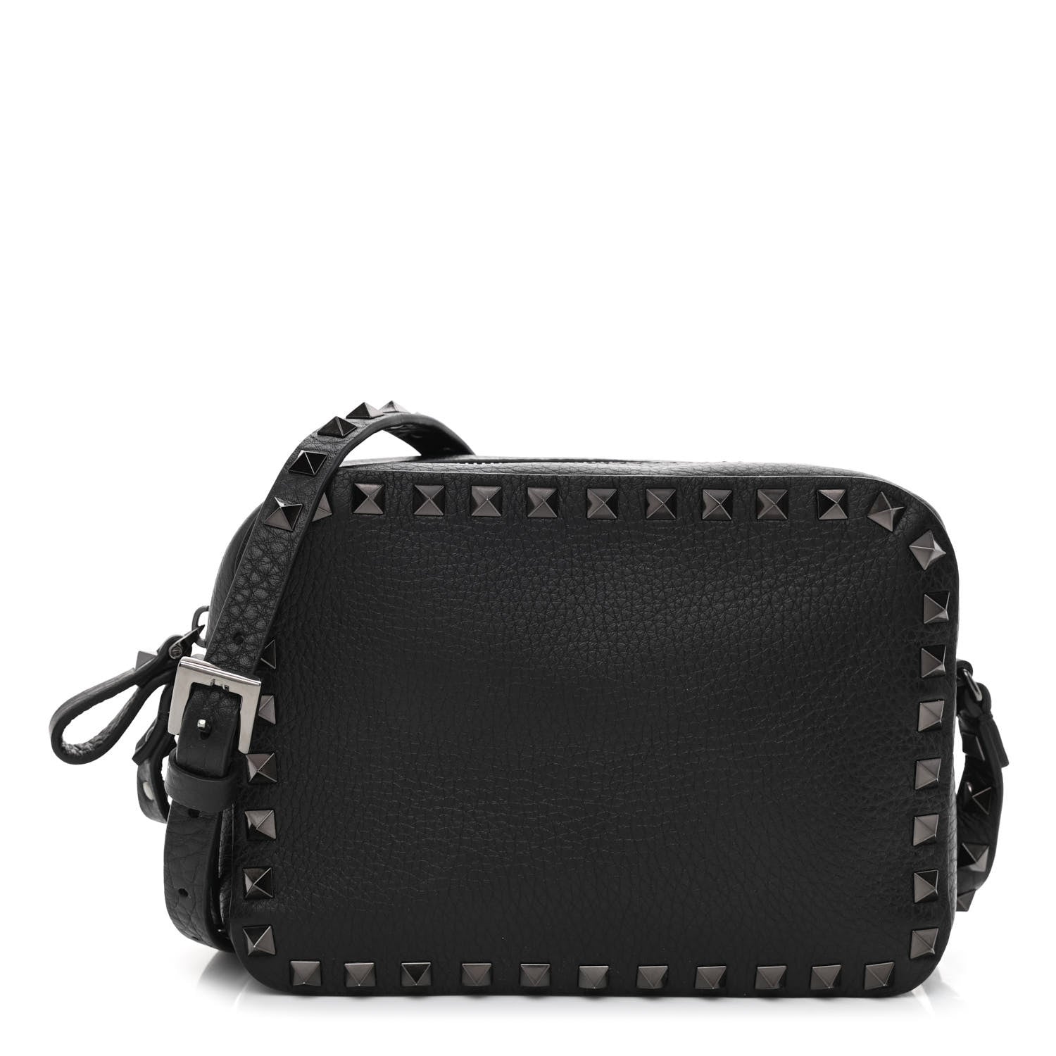 Valentino Garavani Pebbled Calfskin Rockstud Camera Crossbody Bag Black 1 of 9