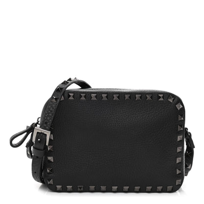 Valentino Garavani Pebbled Calfskin Rockstud Camera Crossbody Bag Black 1 of 9