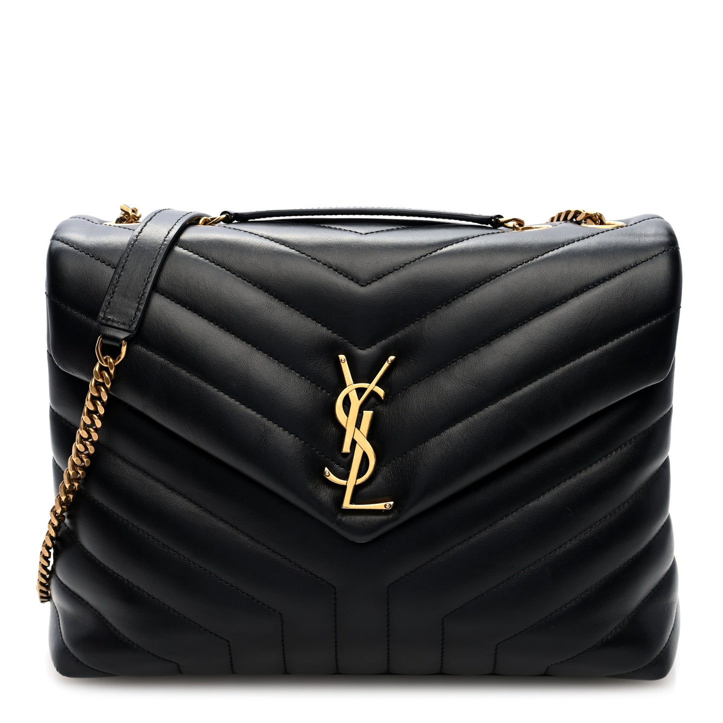 Calfskin Y Quilted Monogram Medium Loulou Chain Satchel Black