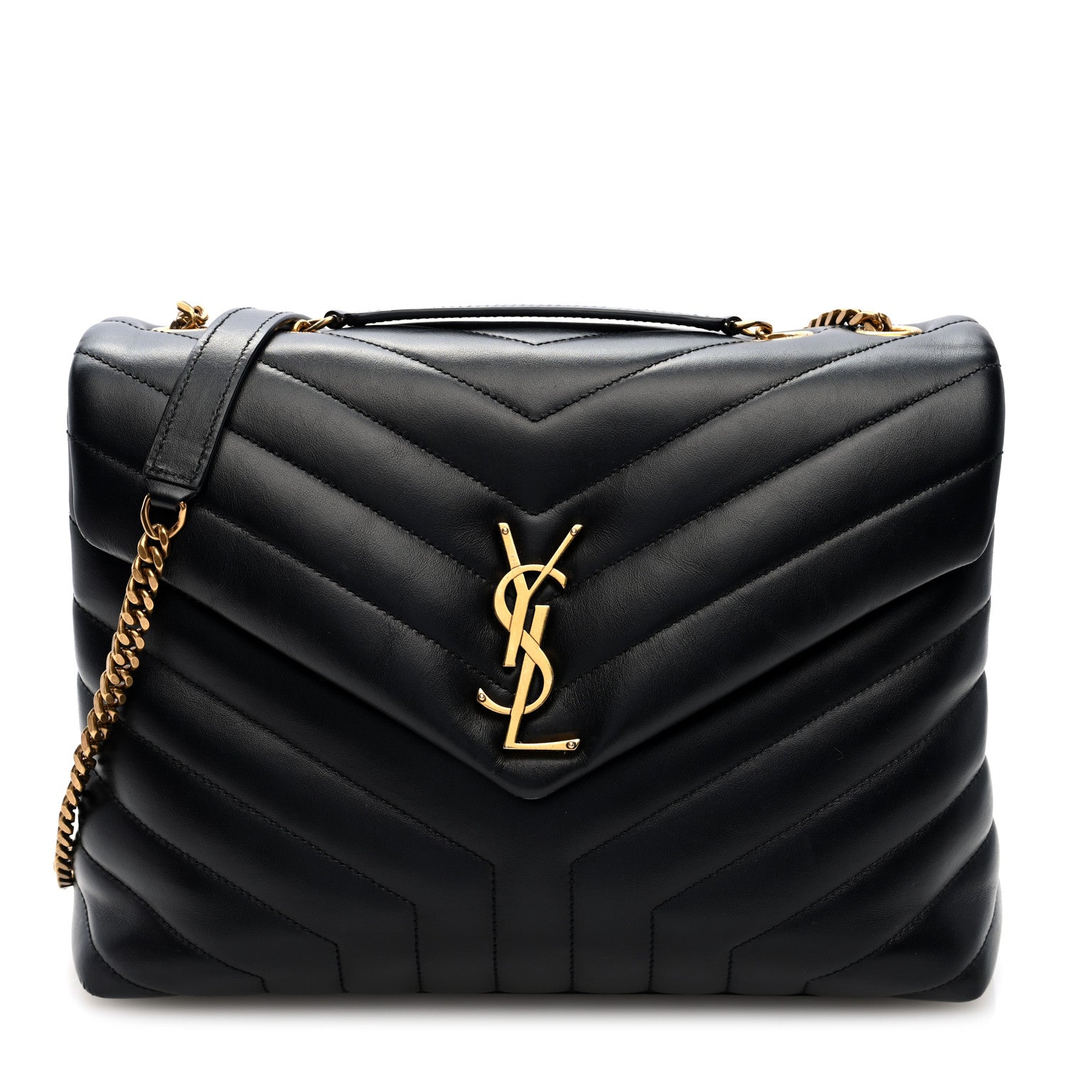 Saint Laurent Calfskin Y Quilted Monogram Medium Loulou Chain Satchel Black 1 of 9