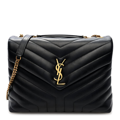 Saint Laurent Calfskin Y Quilted Monogram Medium Loulou Chain Satchel Black 1 of 9