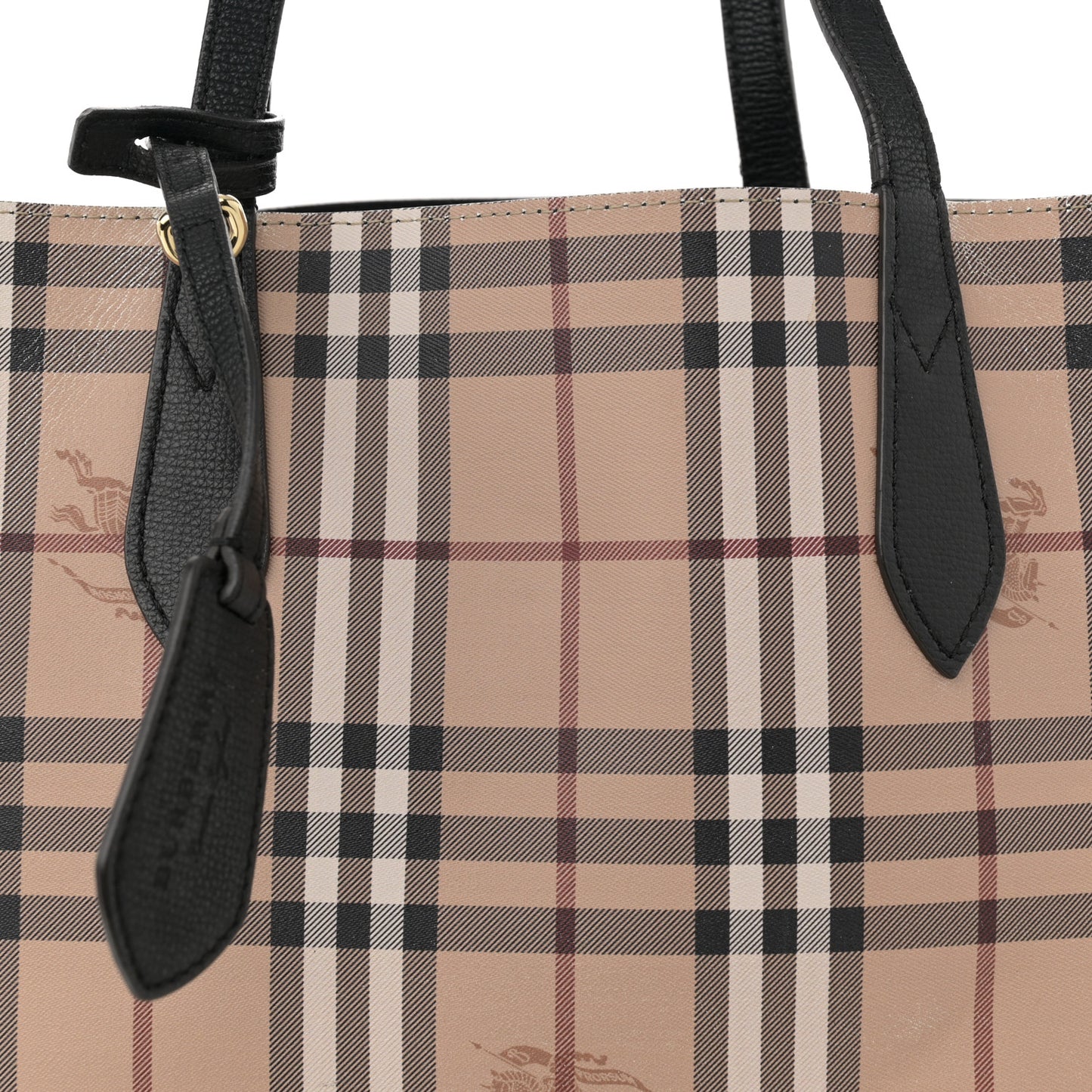 Grainy Calfskin Haymarket Check Medium Reversible Tote Black