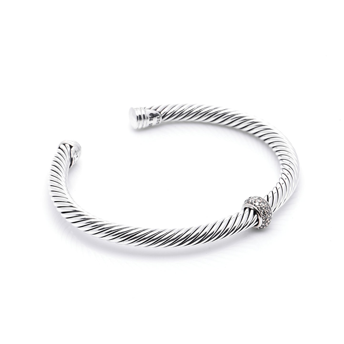 Sterling Silver 18K White Gold Diamond 5mm Cable Classics Station Bracelet